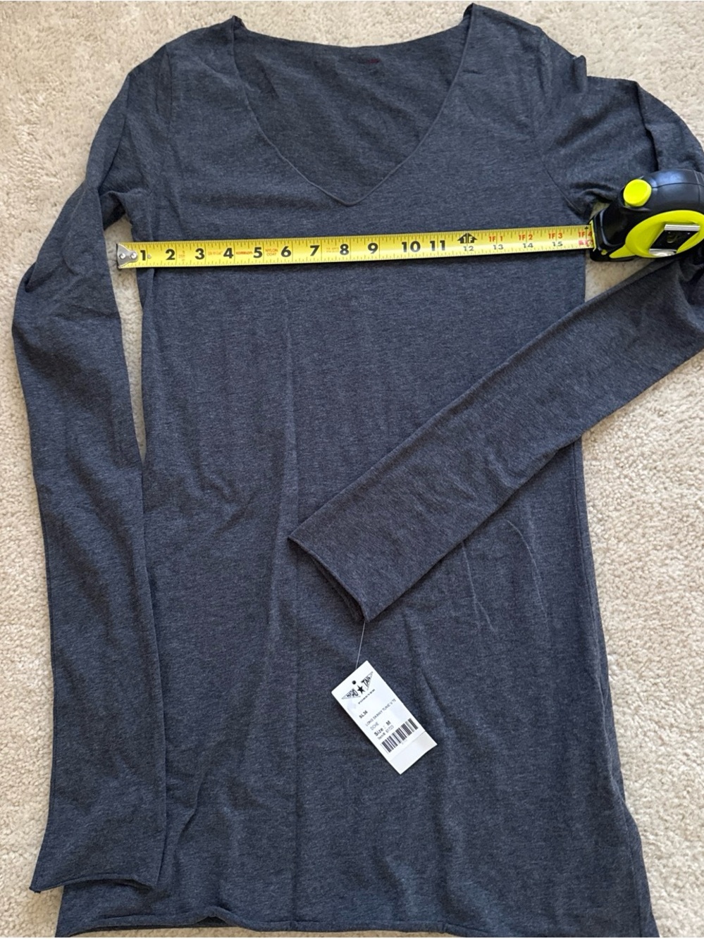 Charcoal gray V-Neck Long Skinny Sleeve Tunic Top M